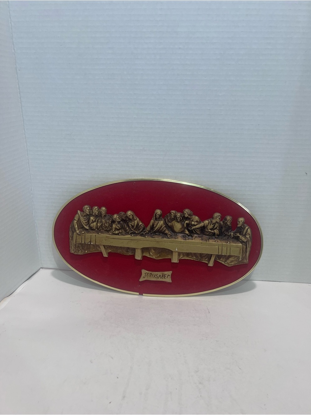 Vintage Mixed Media 'The Last Supper' Wall Plaque in Red and Gold